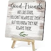 Friends Wood Sign, Good Friends Are Like Stars, Friendship Decor Gifts For Women Friends Sisters Bestie, Good Friends Plaque With Stand For Home Bedroom Office, Birthday Christmas Going Away Gifts -34