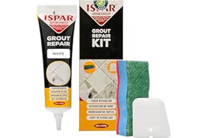 ISPAR Tile Grout Repair Kit – White Grout Filler 14 oz for Wall and Floors Tile Joints with Spatula and Sponge, Repair Mortar, Fill and Reviver The Joints, Quick-Drying, Ready Mixed Grout