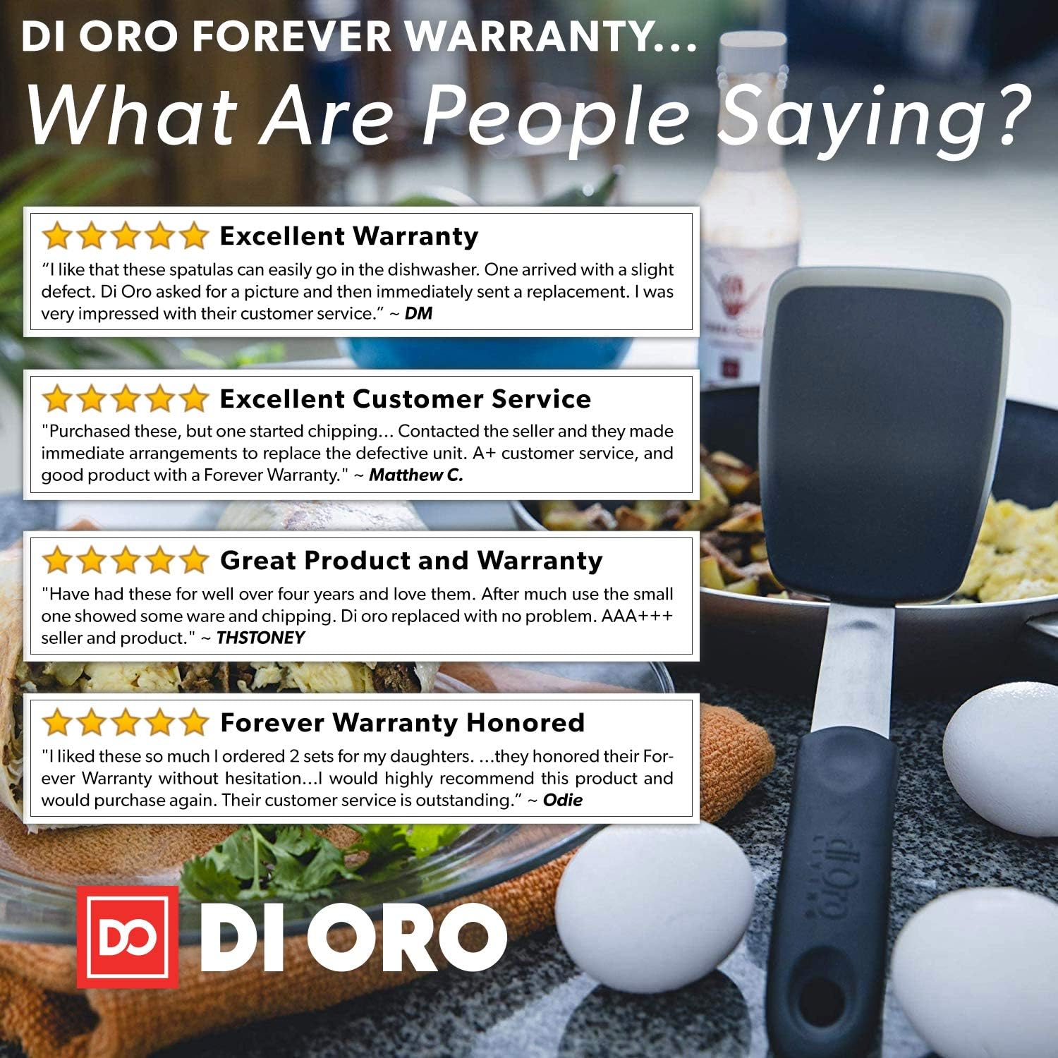 Di Oro Chef Series 3-Piece Silicone Turner Spatula Set - 600F Heat-Resistant Flexible Rubber Silicone Spatulas - Silicone Cooking Utensil Set - Egg Turners, Pancake Flippers, Kitchen Spatulas: Kitchen & Dining