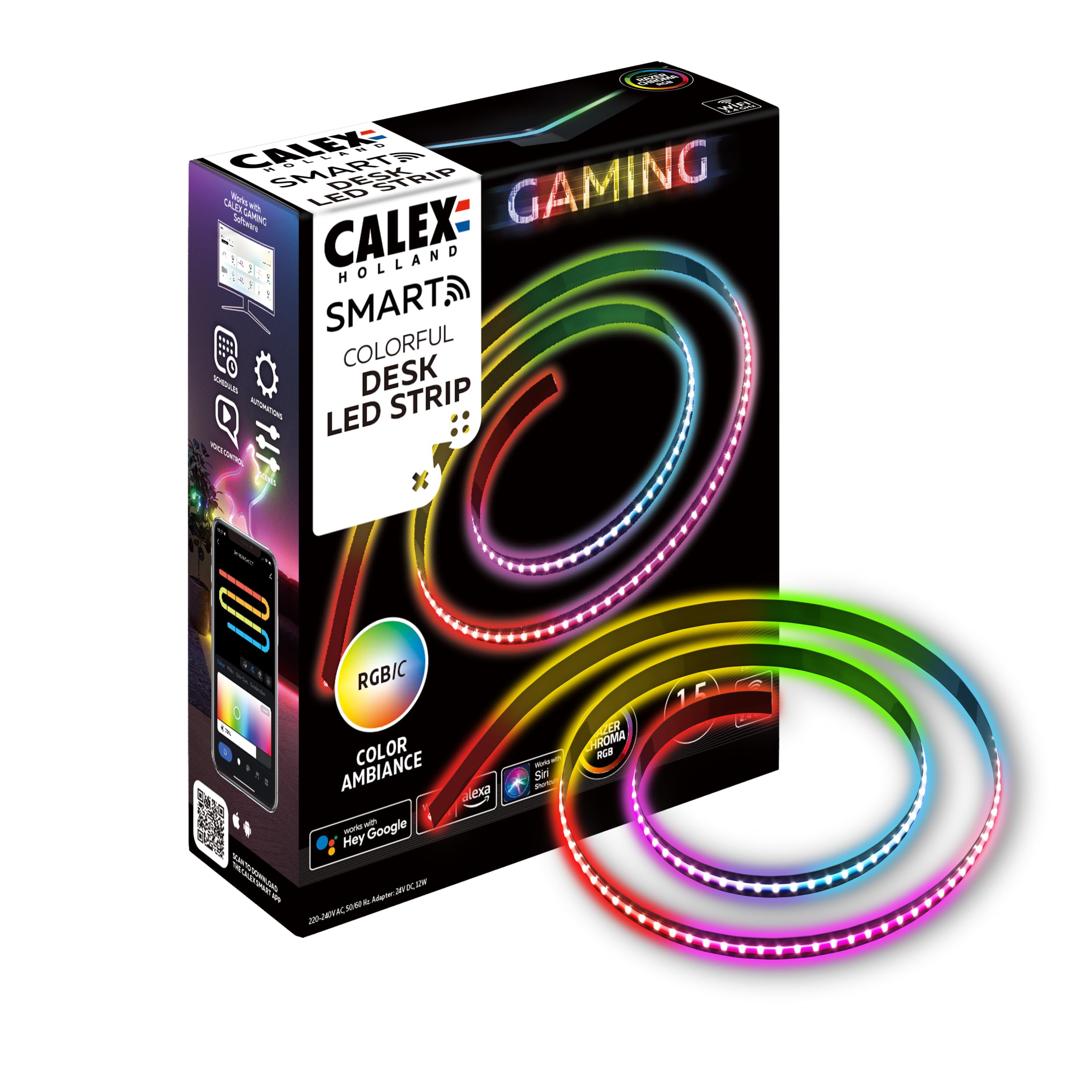 CALEX - Gaming Strip Light for Desk, Razer Chroma Compatible, Smart Home, RGBIC Synchronization for PC, 150cm