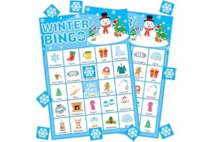TENDFINE 24 Players Winter Bingo Game Cards for Winter Party Christmas Classroom Bingo Game Classroom Family Activity