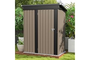 Patiowell 5x3 FT Outdoor Storage Shed, Tool Shed with Sloping Roof and Lockable Door, Metal Shed for Backyard Garden Patio Lawn, Brown