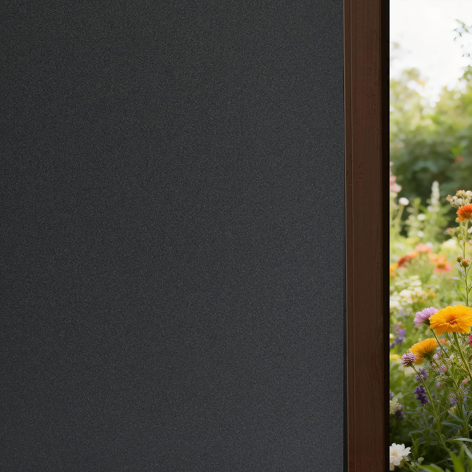 FEOMOS Total Blackout Window Film Privacy, Opaque Frosted Privacy Film for Glass Windows, Static Cling Window Sticker Self-Adhesive, Window Cover Anti UV for Living Room Baby Nursery Office 44x200cm