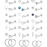 REVOLIA 21Pairs 20G Threadless Cartilage Earrings Set Surgical Steel Push in Earrings for Women Men Hypoallergenic Flat Back Earrings Huggie Hoop Earrings Heart Star Pearl Stud for Multiple Piercing