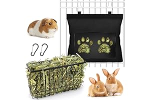 KEXWEN Heavy Metal Hay Rack for Chickens, Duck, Geese, Poultry, Rabbits, Guinea Pigs, Ferrets, Chinchillas - Foldable, Cute Little Footprints Feeding Bag