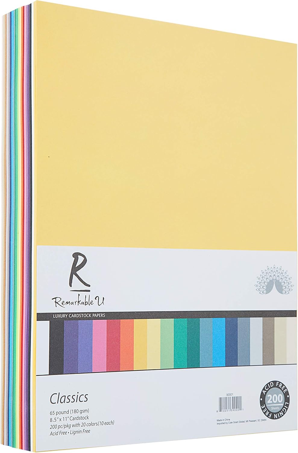 Premium Colored Cardstock Paper 8.5” x 11”, Assorted Classic Colors | 65lb Smooth Texture | Solid Core Card Stock for Crafts and Scrapbooking | 200 Sheets : Office Products