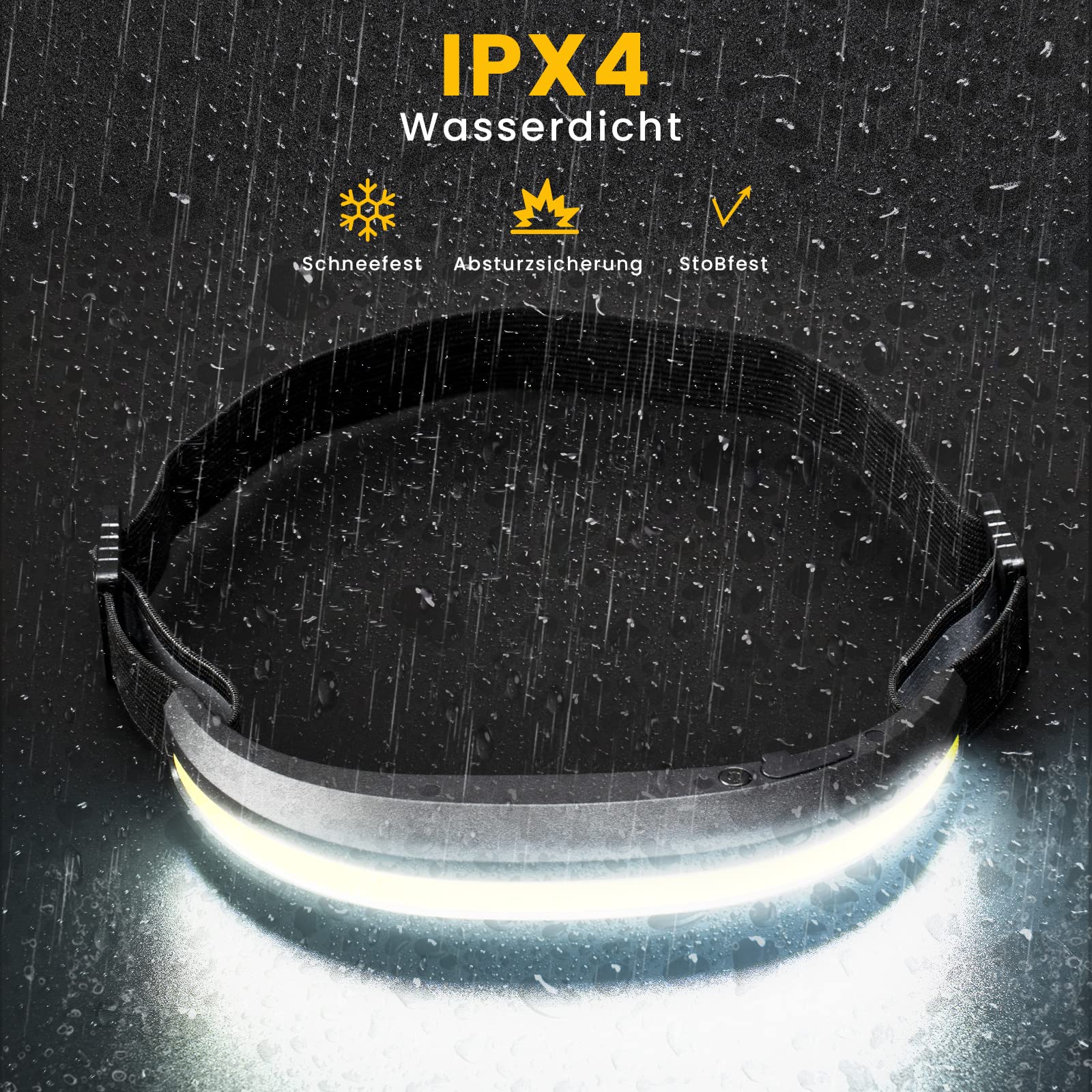 Nalezuns LED Stirnlampe, Wiederaufladbar, 230° Ultra Weitwinkel, IPX4 Wasserdicht, 4 Lichtmodi Stirnleuchte Scheinwerfer, Headlight für Joggen, Campen, Wandern & Outdoor 4