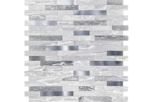 Metal By ASP Peel & Stick Backsplash Tile, Pearl Blue Slver, 11.5" X 11.7"