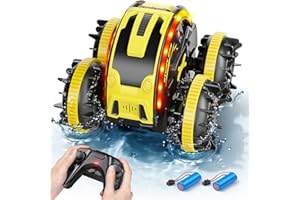 DODOELEPHANT Amphibious Remote Control Car, RC Cars, RC Remote Control Boat Waterproof Rechargeable 30 MINS Playtime, 2.4 GHz RC Stunt Cars 1/28 4WD All Terrain Beach Pool Toys for Boys Girls 4-7 8-12
