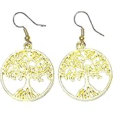 Gold tree of life dangle earrings