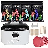 Makeforu Brazilian Waxing Kit - Bikini & Full Body Hair Removal with Digital Warmer, 4 Scented Wax Beads & 27 Silicone Tools - Home Waxing for Women & Men, Face & Body Care (White)