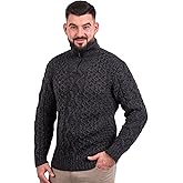 SAOL Men’s Aran Zip Neck Sweater – 100% Wool Fisherman Knit Pullover – Made in Ireland