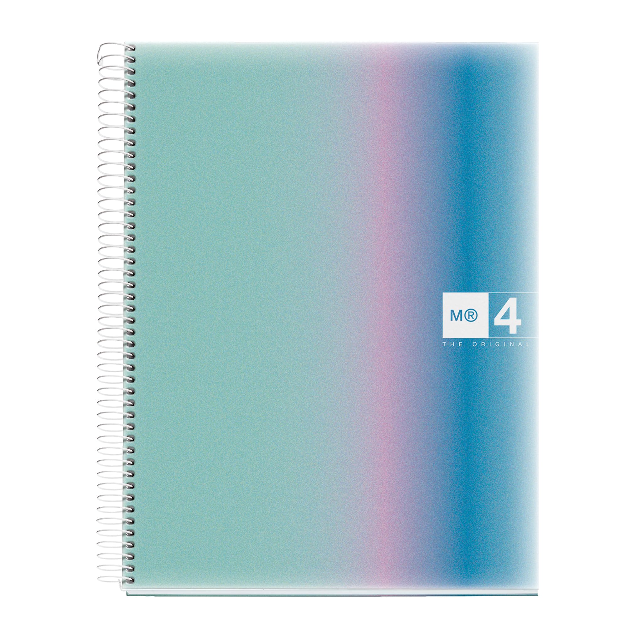 Miquelrius - Notebook A4, ruled 5 mm, 120 sheets of 70 g/m², 4 coloured stripes, micro-perforated spiral, polypropylene cover, 4 drills, A4 Aurora Santorini notebook
