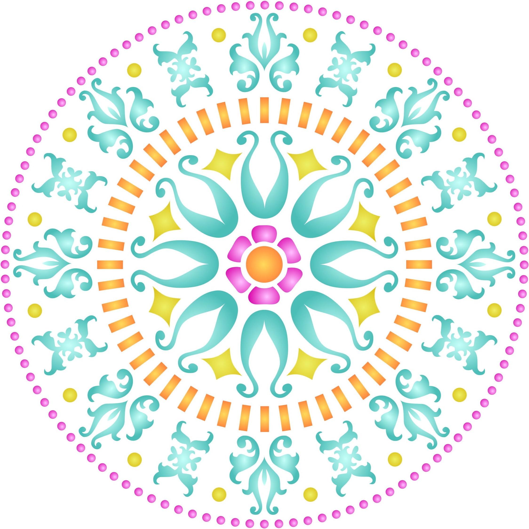 Indian Mandala Stencil, 14 x 14 inch (L) - Asian Mantra Sanskrit Hindu Wall Stencils for Painting Template