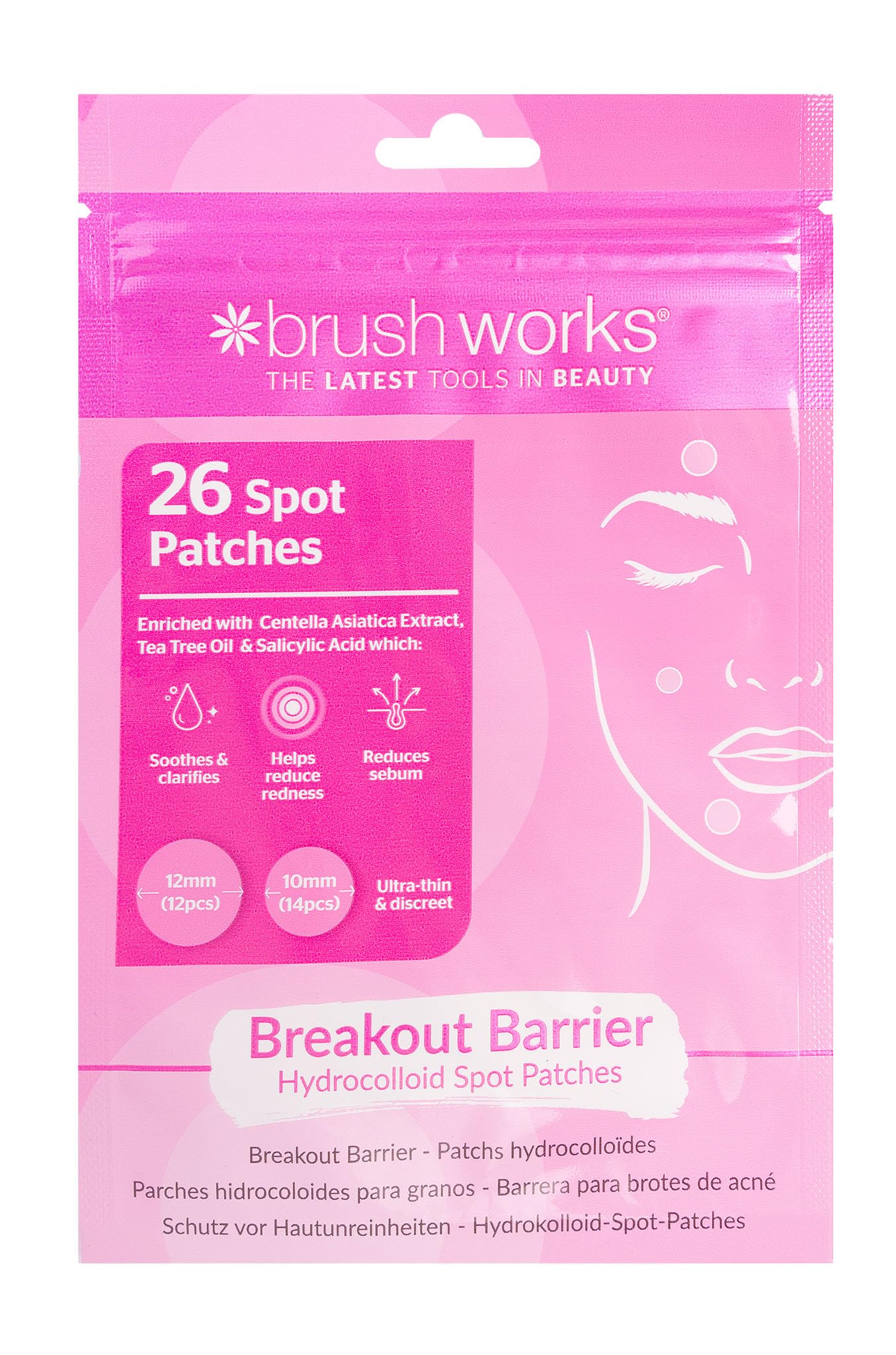 Brushworks Breakout Barrier Hydrocolloid Spot Patches – 26 Clear Patches Enriched with Tea Tree Oil, Salicylic Acid & Centella Asiatica Extract, Vegan Friendly, Made in Korea