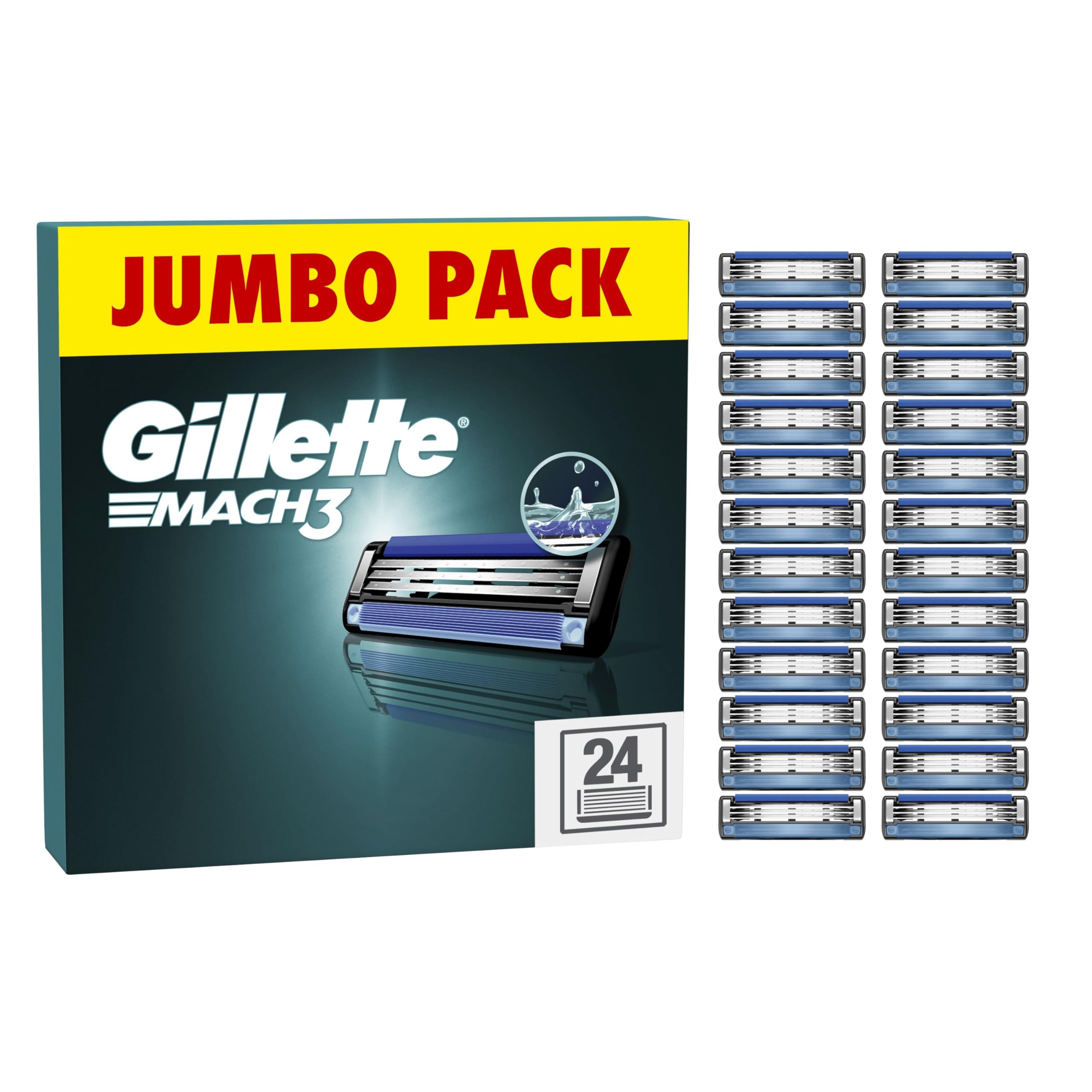 Gillette Mach3 Razor Blades Men, Pack of 24 Blade Refills Compatible with Gillette Mach3 Razors for Men, Stronger Than Steel Blades, Enhanced Lubrastrip