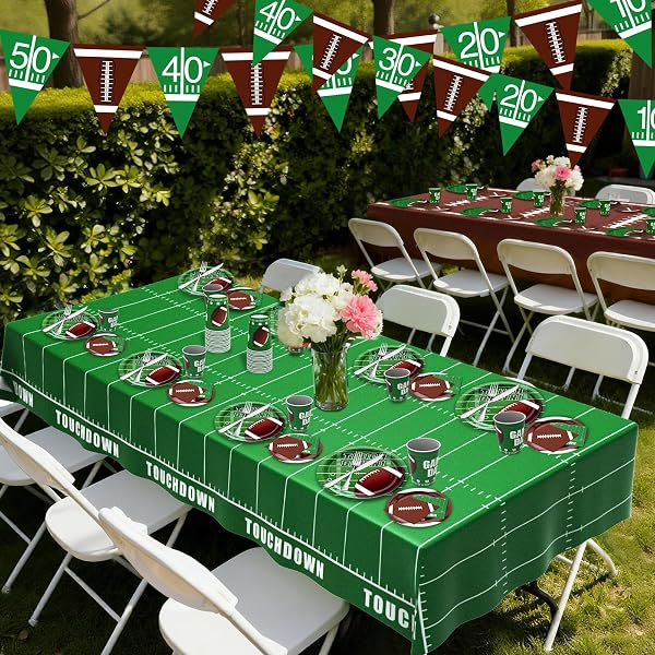 FOOTBALL PARTY DECORATIONS KIT FOR 24 GUESTS – 99PCS TABLEWARE WITH DINNER PLATES, DESSERT PLATES, CUPS, NAPKINS, TABLECLOTH & BANNER, SUPPLIES AND FAVORS FOR BIRTHDAY, TAILGATE, GAME DAY (FOOTBALL)
