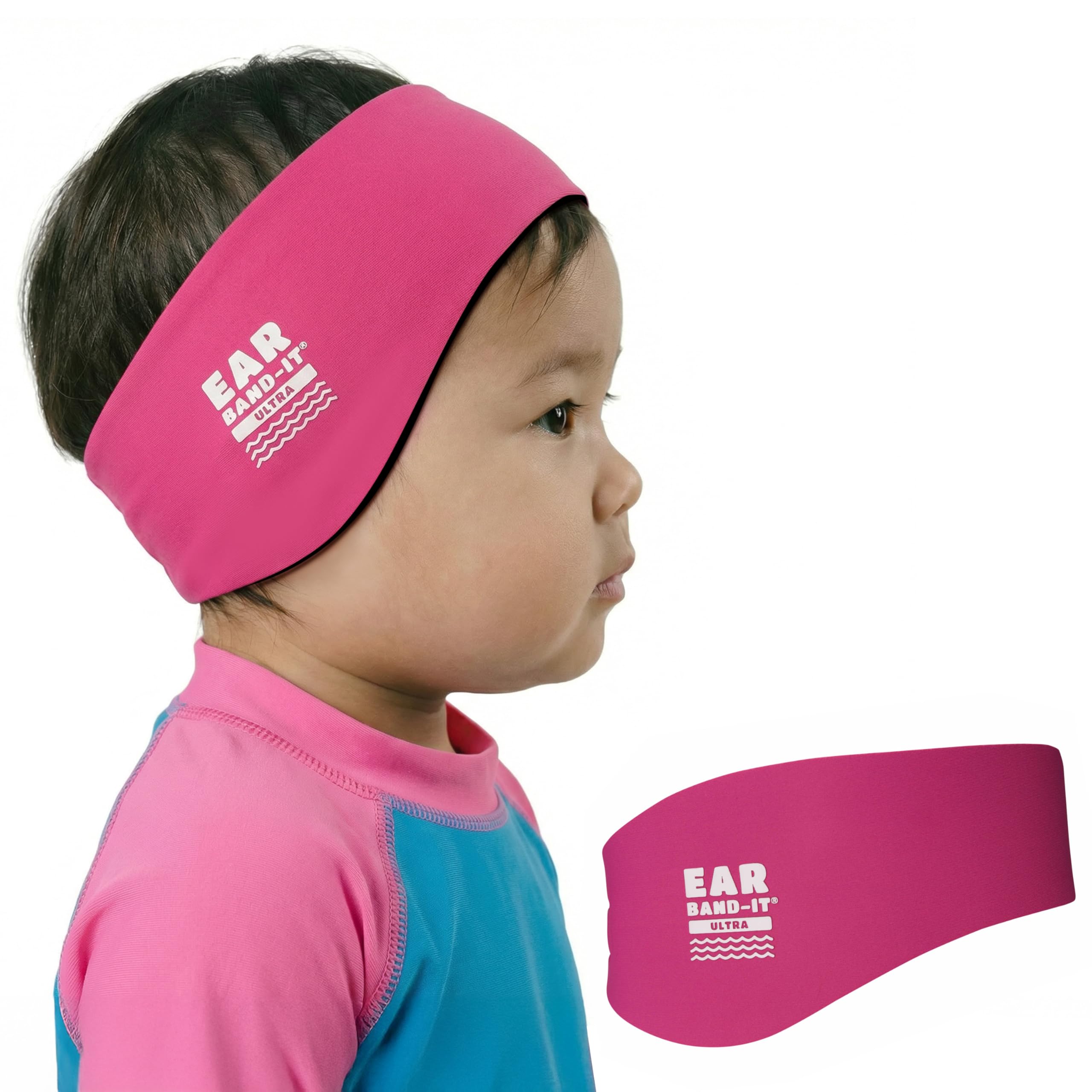 Earvolution Ear Band-It Ultra Swimming Headband, American Brand, Doctor-Invented - Sensory-Friendly- Anti-Slip Grip &Thick Neoprene for Max Protection/Comfort, Holds Earplugs in, (Hot Pink, Small)
