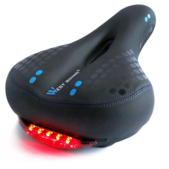 West Biking Fahrradsattel, Gel-Sattel, extra-breit und weich gepolstert, mit Rücklicht, für Mountainbikes, Rennräder und Trek