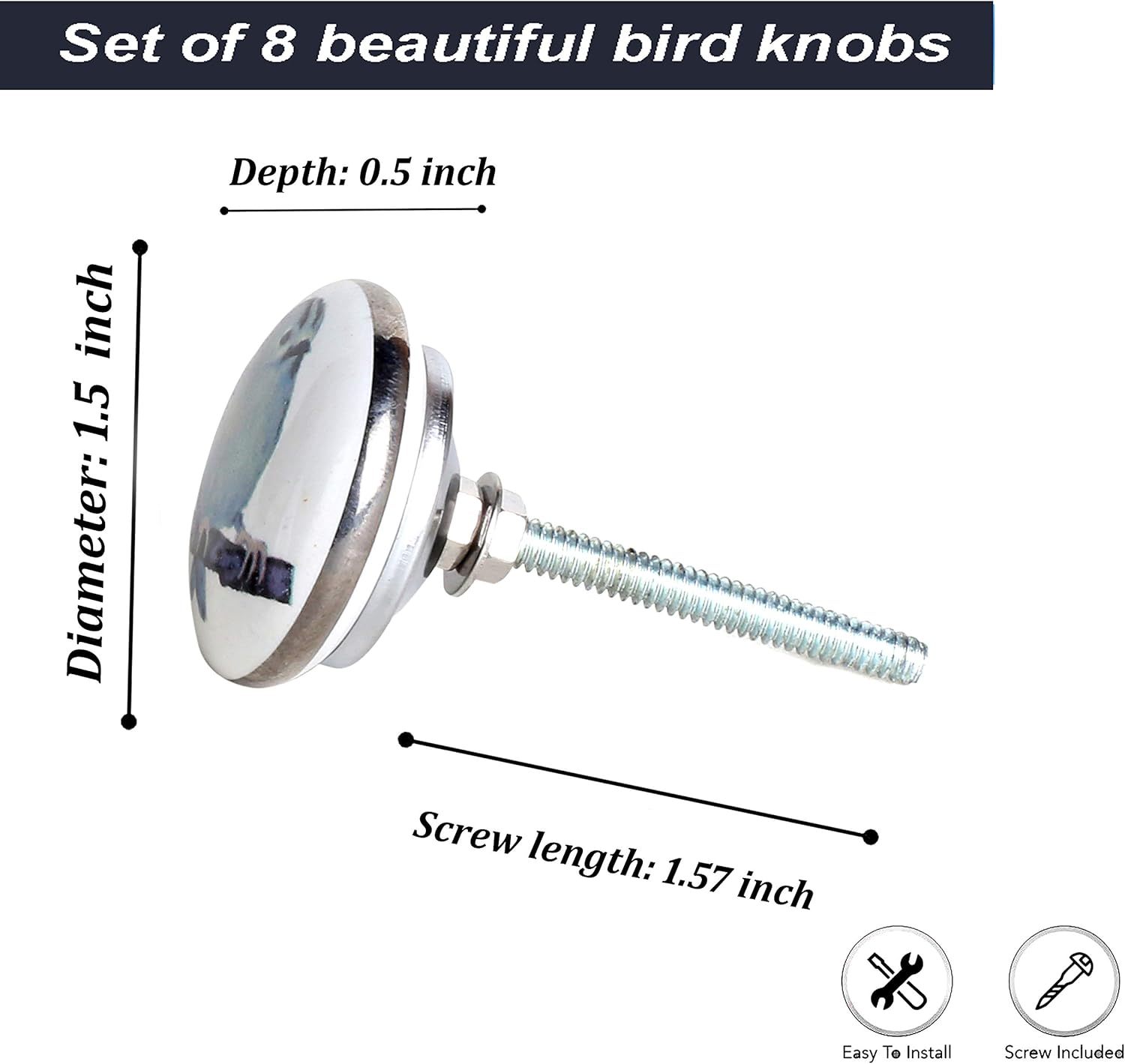 Perilla Home Set of 8 Bird Ceramic Door Knobs Diameter 1.5" Cupboard Glass Door Knobs Dresser Wardrobe and Drawer Pull - Image 4