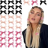 YAEISM 30PCS Bow Hair Clips 3 Colors Mini Hair Bows Kawaii Hair Ribbon Clips Black Pink Satin Bow Hair Accessories for Women Girls