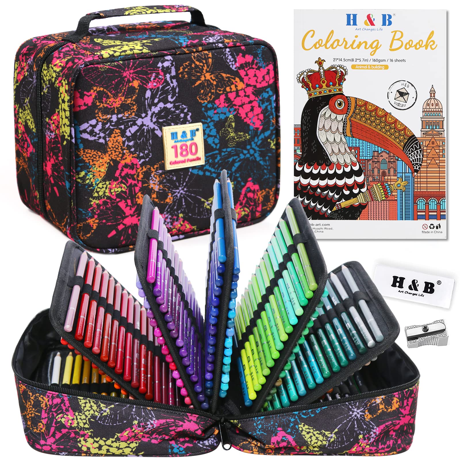 H & B Colouring Pencils Set 180 Oil Based Coloured Pencils Professional Colouring Pencils with Colouring Book Art Set for Beginners Adults Artists