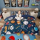 Baseball Bedding Set Football Rugby Basketball Comforter Cover for Kids Boys Girls Youth Ball Sports Themed Duvet Cover Soccer Football Game Volleyball Reversible Quilt Set Queen Size Bedroom Decor