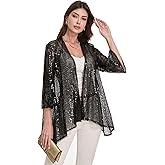 Gidionluck Women's Sequin Open Front Blazer Long Sleeve Cardigan Jacket Shiny plus size