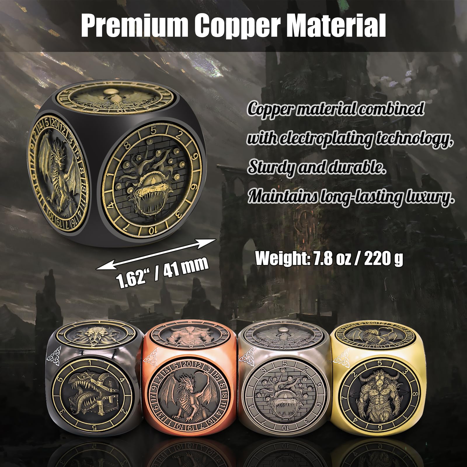 DND Spinner Dice, 7 in 1 Unique Metal Dice Set with 3D Relief for Dungeons and Dragons Gifts, Cool Polyhedral Role Playing Game Dice, Fantasy D&D Tabletop RPG Accessories for DM & Player (Black)