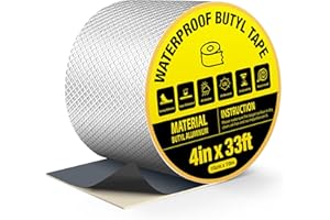 360Tronics Butyl Waterproof Tape 4" x 33 ft, All Weather Self-Adhesive Leakproof Aluminum Foil Tape for Metal Roof Leak Repair, RV Rubber Roof, Deck Joist, Gutter Joints Sealing, Boat & Pipe Patching
