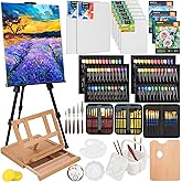 Nicpro 158PCS Deluxe Art Painting Kit with Metal and Solid Beech Wood Easel, Acrylic, Oil & Watercolor Paint Set, Paint Brushes, Canvas, Palette, Paper Pad, Professional Art Set for Adults Artist