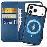 SHIELDON Removable Real Leather Wallet Case for iPhone 17 Pro Max 6.9-inch | Folio Magnetic Cover, Wireless Charging, RFID Blocking Credit Card Holder, Kickstand, Shock Absorbing 2025 - Royal Blue