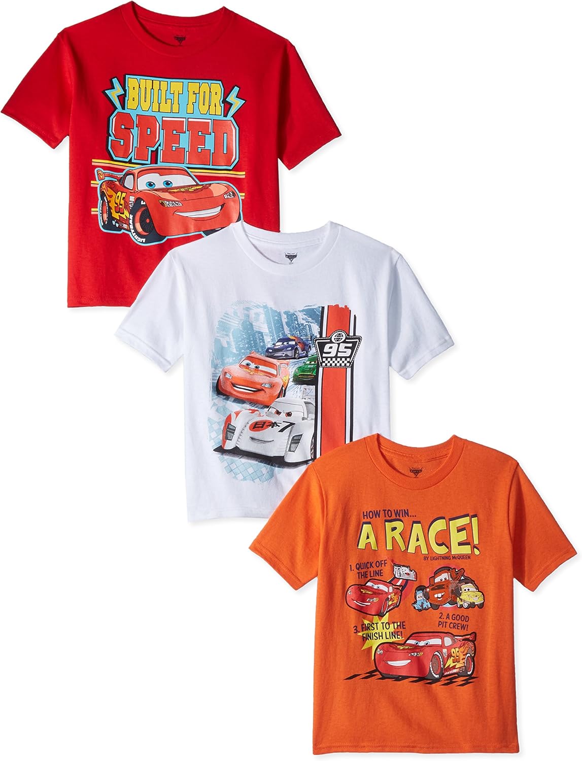 Disney Little Boys' Toddler Cars 3 Pack T-Shirt, Multi, 5 T: Clothing