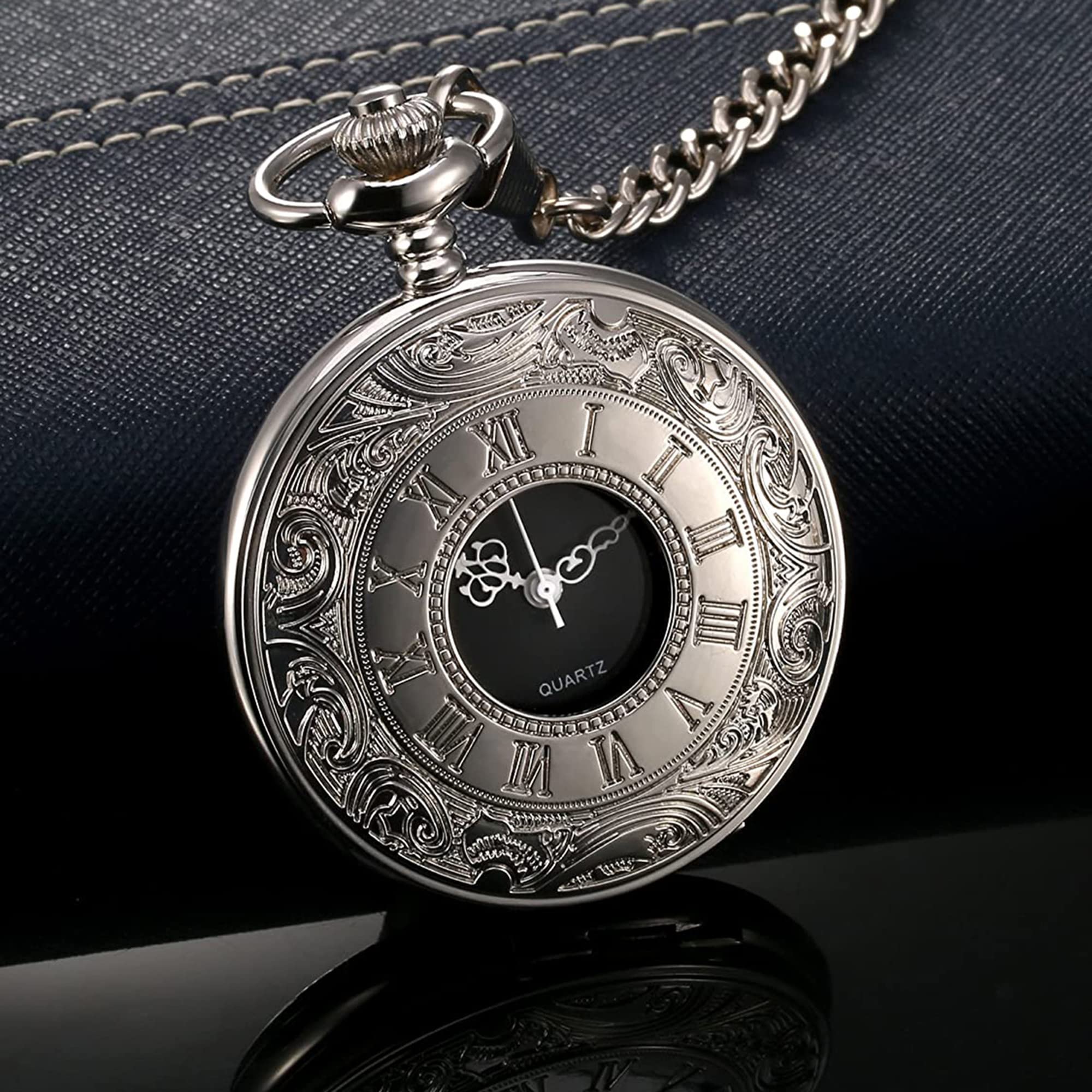 Hicarer Classic Quartz Pocket Watch with Roman Numerals Scale and Chain Belt