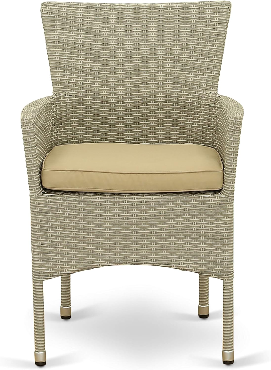 East West Furniture OSBK503A 5Pc Outdoor Natural Color Wicker Dining Set Includes a Patio Table and 4 Balcony Backyard Armchair with Linen Fabric Cushion: Furniture & Decor