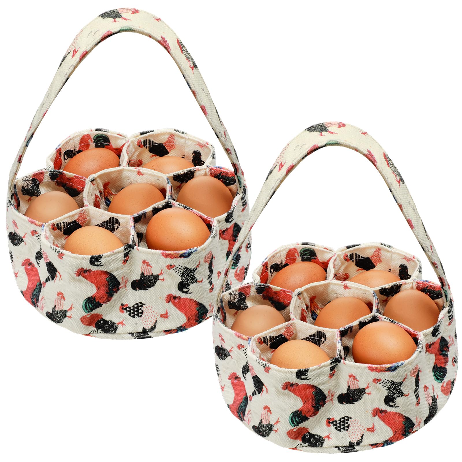 Photo 1 of 2 Pieces Egg Basket Mini Egg Collecting Bags Gathering Basket with 7 Pouches for Easter Farmhouse Chicken Hen Duck Goose Housewife Garden Transporting Storage, 8 x 2.6 Inch(Cute)