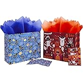 JWSCYSY 2Pack 12.6" Large Happy Halloween Bags with Card and Tissue Paper, Trick or Treat Paper Gift Bags for Kids Holloween Party Favor.