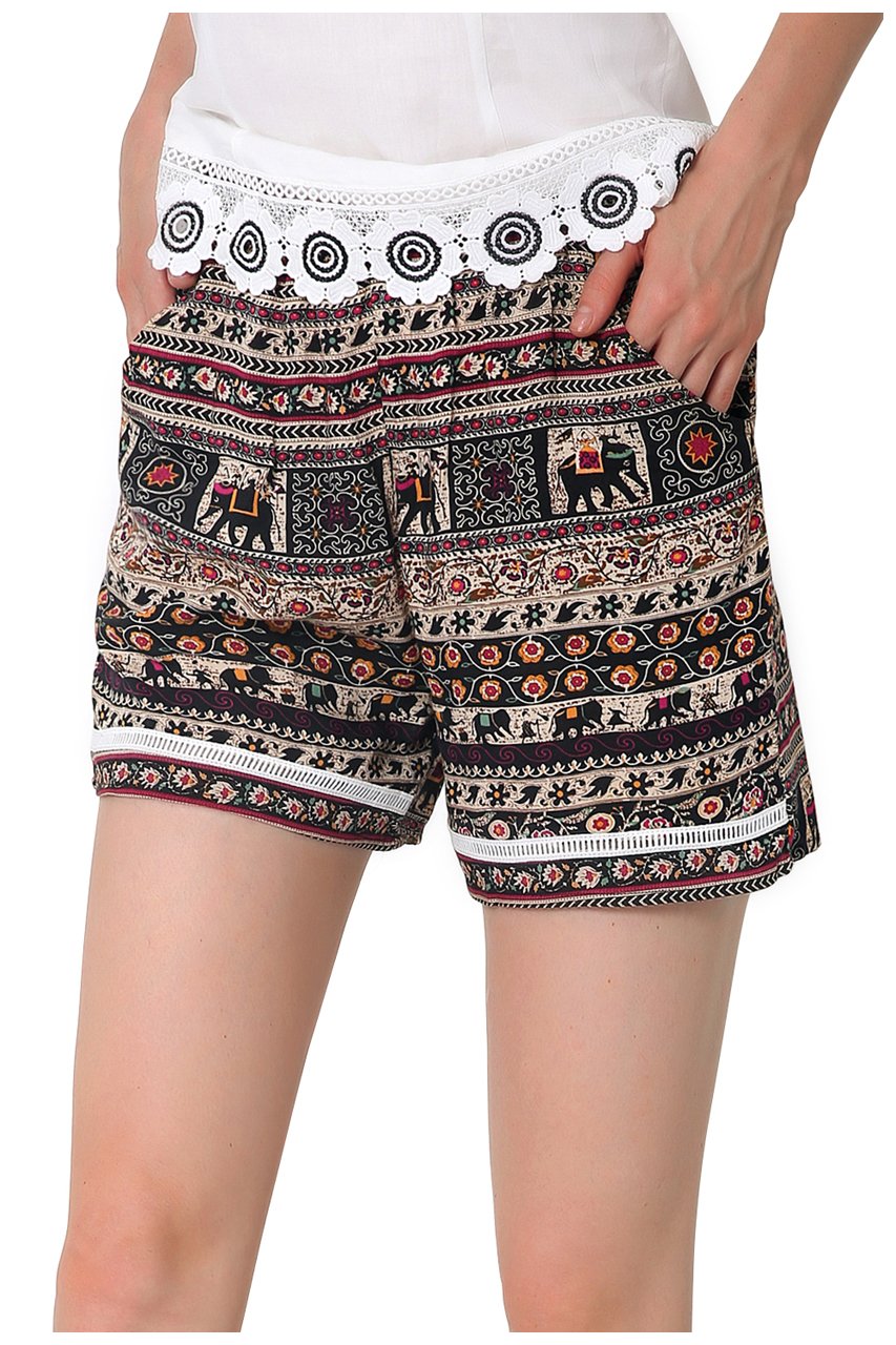 CHIC DIARY Women Sexy Hot Pants Summer Casual High Waist Beach Shorts (L, Black)