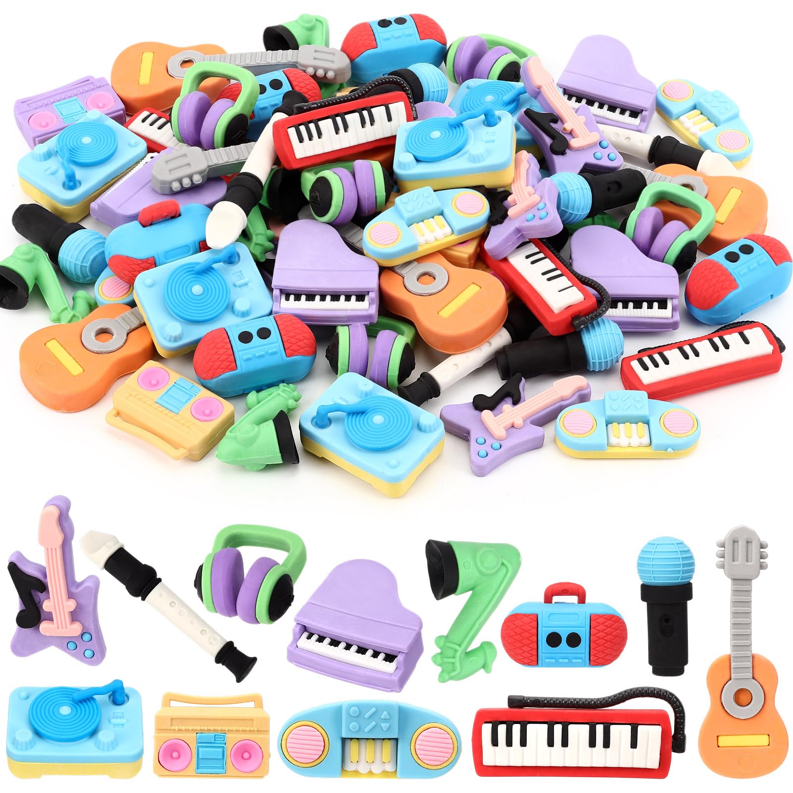 Photo 1 of   3D Mini Musical Instrument Erasers, Cute Instrument Pencil Erasers for Kids, Fun Take Apart Musical Puzzle Eraser Bulk for Classroom Prizes, Gifts Supplies, Back to School Party Favors