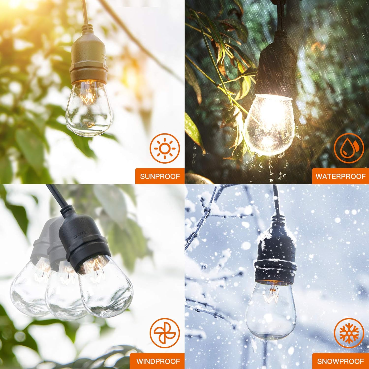 addlon Outdoor String Lights Commercial Grade Weatherproof Strand Edison Vintage Bulbs Hanging Sockets, 24FT UL Listed Heavy-Duty Decorative Café Market Patio Lights for Bistro Garden Porch - - 