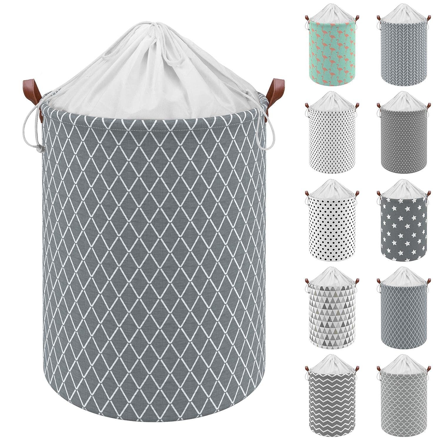 Vinsani 19.7” Freestanding Laundry Basket Storage Sorter with Drawstring Lid, Collapsible Thick Canvas Hamper Basket For Clothes, Toys, Blankets, Towels & other Bathroom and Bedroom Use – Criss Cross