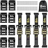 Onesnt 4Pcs E-Track Ratchet Straps with Wheel Chock Kit|2” x10 ft e Track Ratchet tie Down Straps for 4800 lbs Break Strength Heavy Duty etrack Cargo Strap System Tie Down|E Track Spring Fitting
