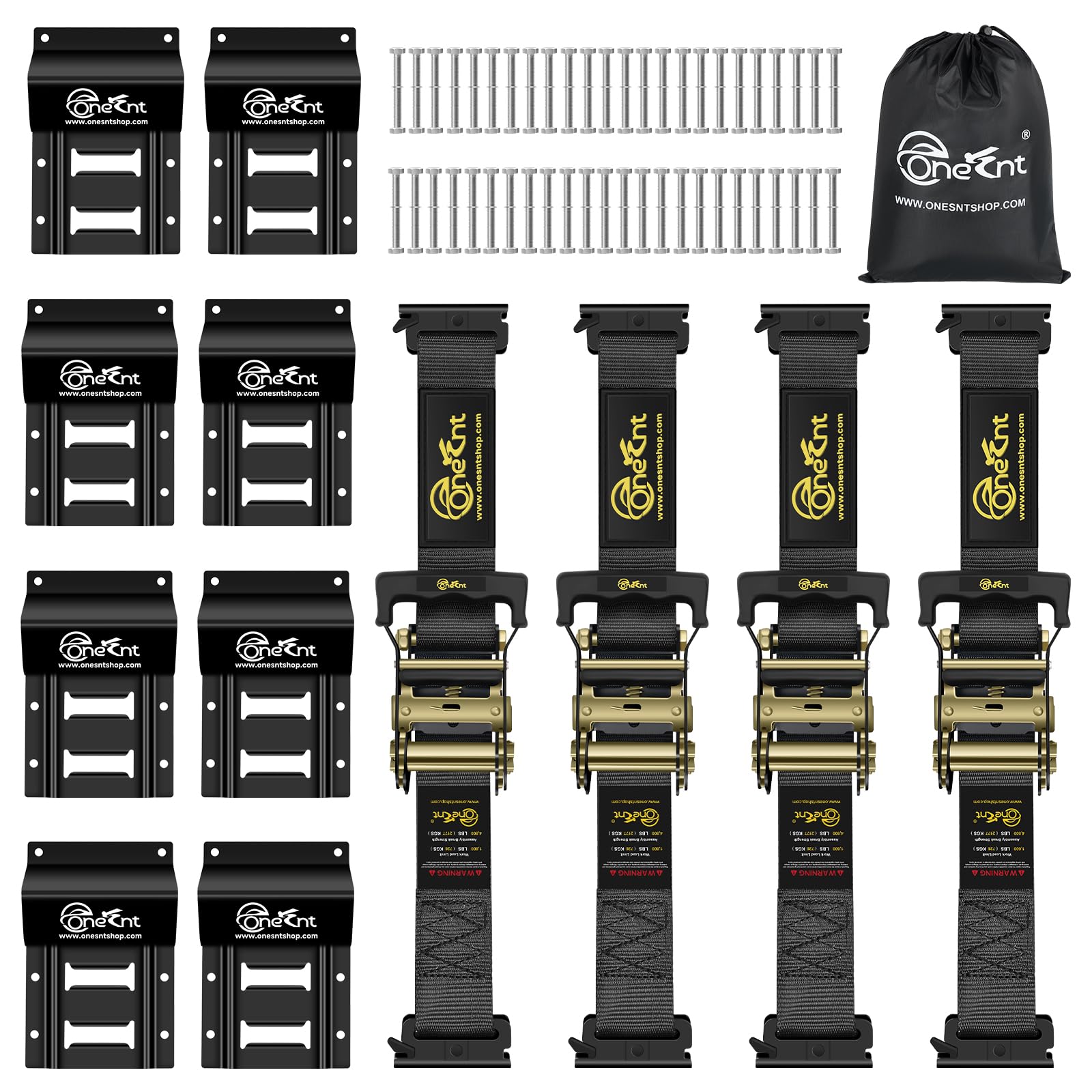 Photo 1 of 4Pcs E-Track Ratchet Straps with Wheel Chock Kit|2” x10 ft e track ratchet tie down straps for 4800 lbs Break Strength Heavy Duty etrack Cargo Strap System Tie Down|E Track Spring Fitting for ATV, UTV