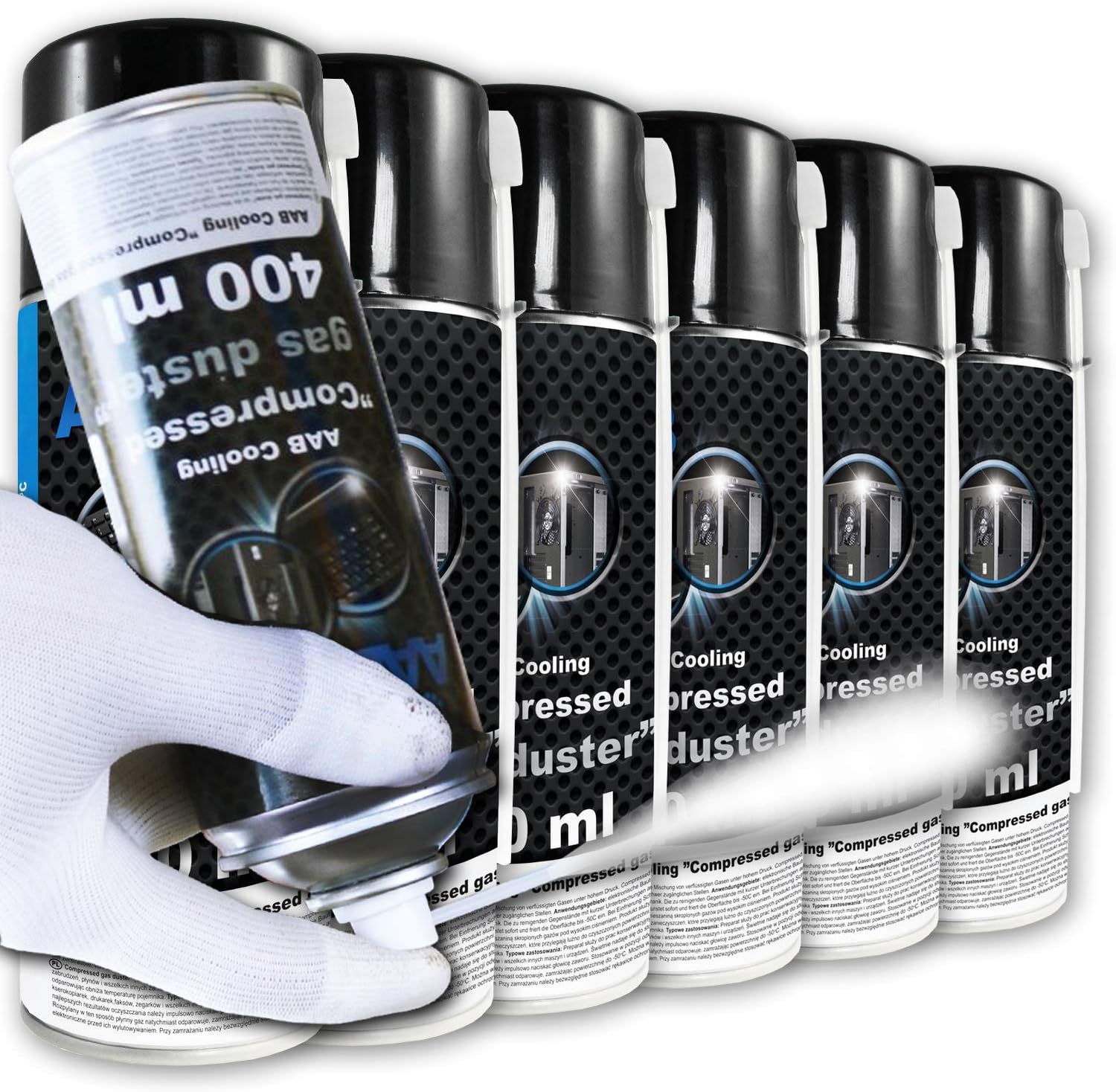 AAB Compressed Gas Duster Freezing Spray 400ml - Set of 6 - Deep Freeze Spray, Freezer Spray, Pipe Freeze Spray, Frost Spray, Pipe Freezing Kit, Freezes Down to -50*C