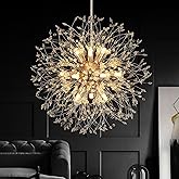 JZQWCK Dandelion Crystal Chandeliers, 12-Light Gold Chandelier Light Fixture, D23.6 Firework Chandelier Living Room Modern Ch
