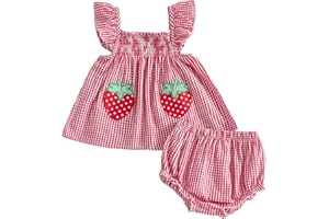 Baby Girl Summer Clothes Strawberry Cherry Ruffle Dress Tops Shorts Sets Bow Flower Bloomers Infant Newborn Outfit