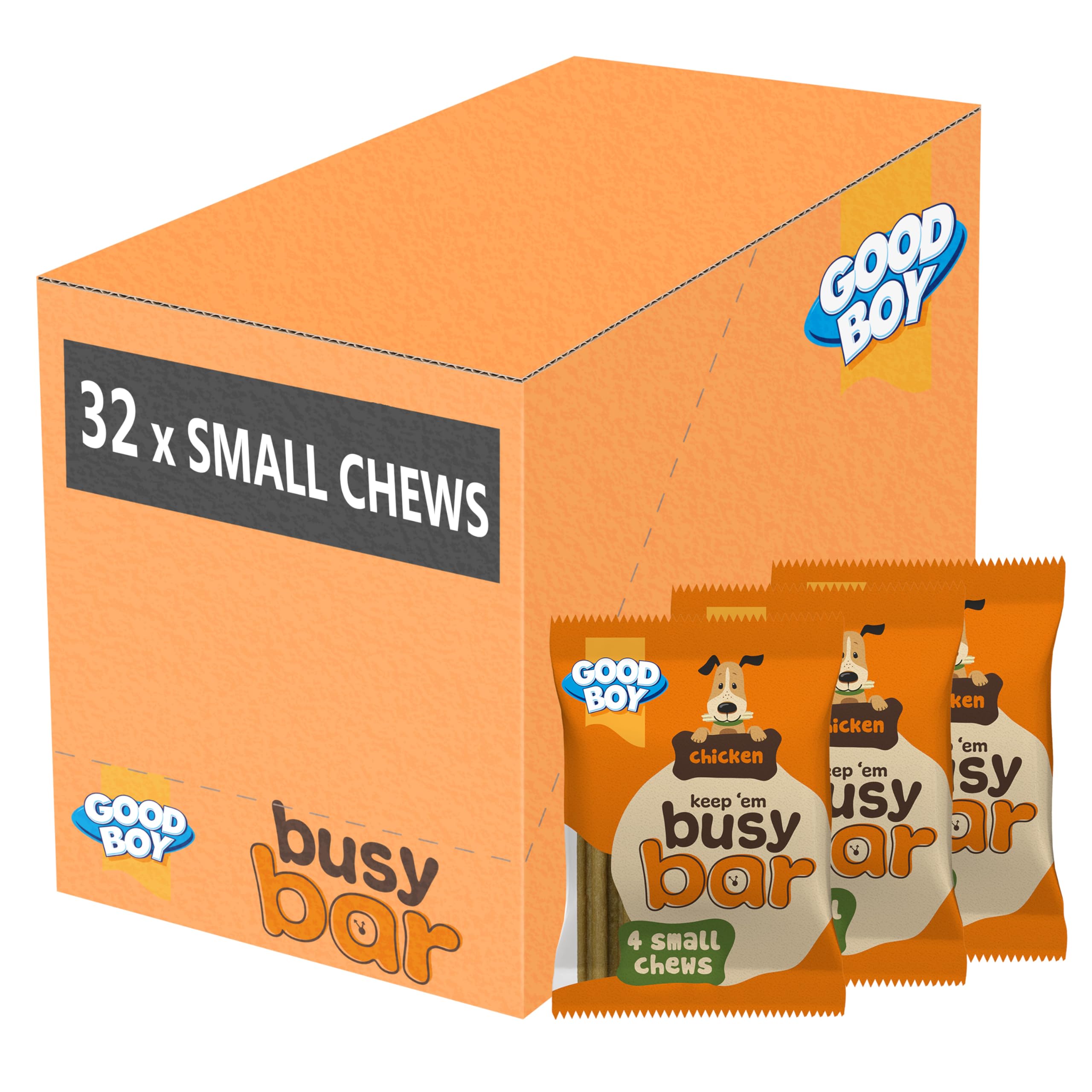 Good Boy Busy Bar Chicken Small Chew - Long-Lasting Natural Dog Treats - Bulk Box - 32 Pack