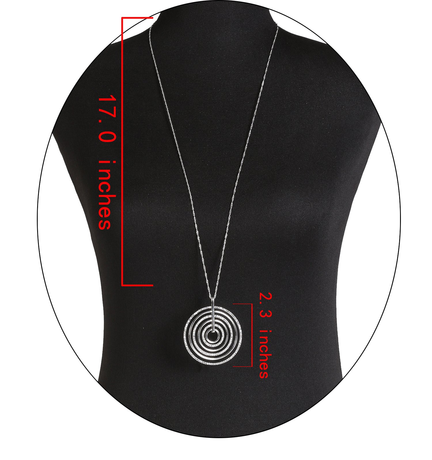 LEARD Multi-circle Crystal Paved Pedant Necklace Rose Gold Twist Chain Delicate for Women(silver)