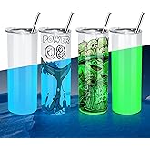 AGH 8 Pack Sublimation Tumblers Glow in the Dark,20 oz Double Wall Vacuum Insulated Luminous Skinny Tumbler with Straw and Lid for Cold and Hot Drinks,White to Blue and White to Green