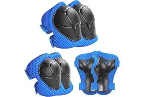 6 Pieces Skating Protective Gear Set for 3-8 Years Old, Adjustable Knee and Elbow Pads & Wrist Guards, Boys Girls Skateboard 